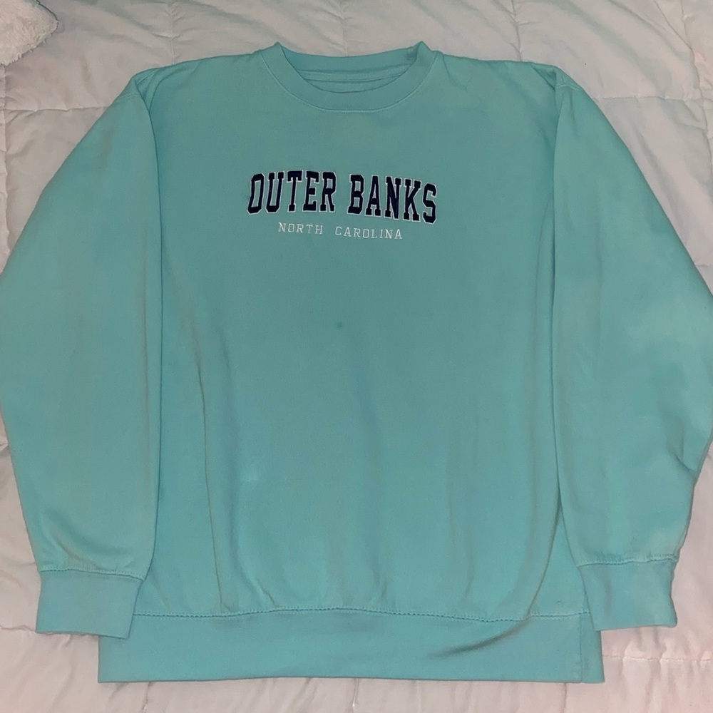 Outer Banks Vibrant Teal and Navy Blue Embroidered Oversized Crewneck